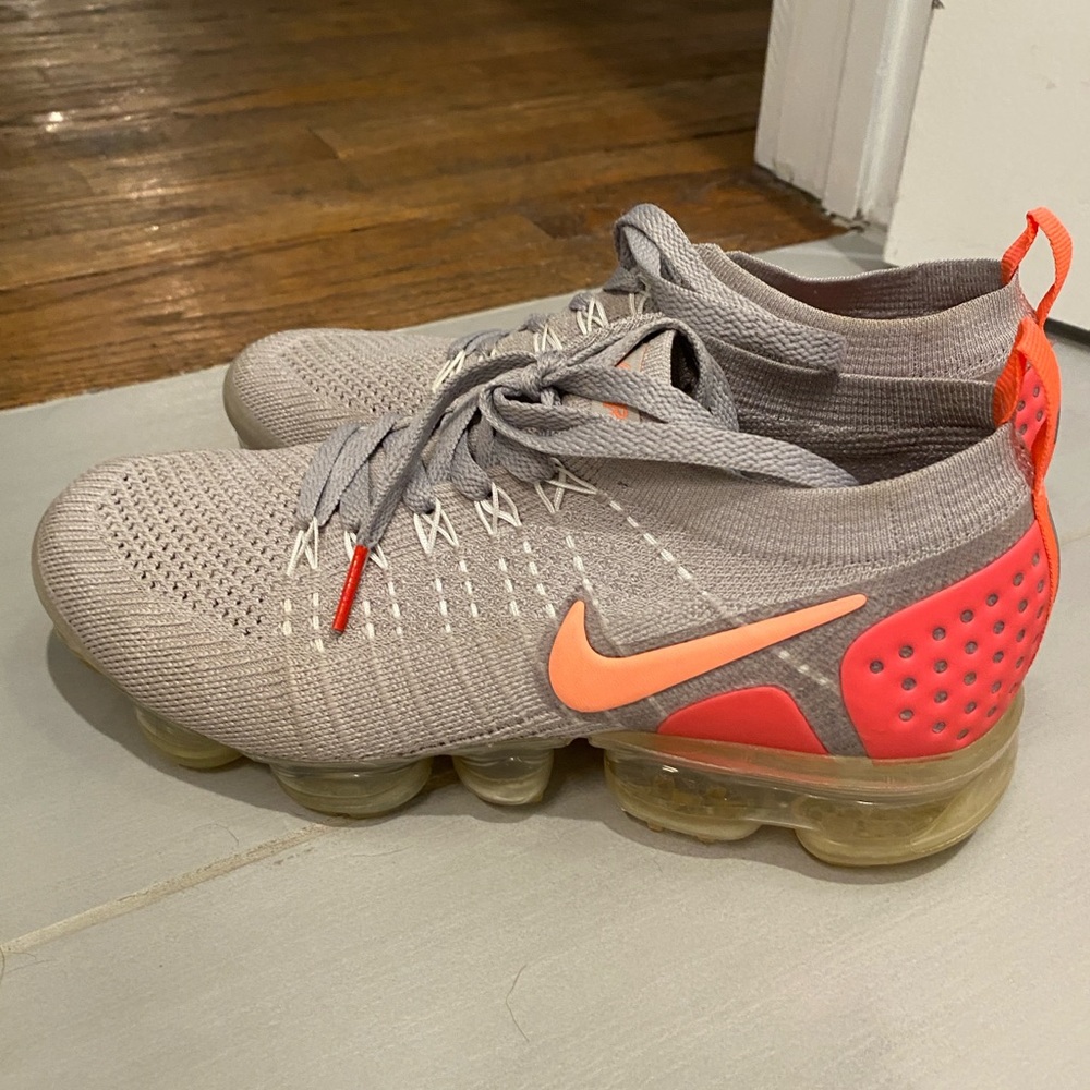 Nike Gray and Orange Air VaporMax Flyknit Shoes